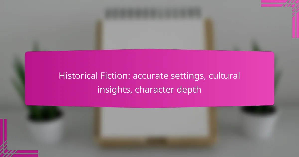Historical Fiction: accurate settings, cultural insights, character depth